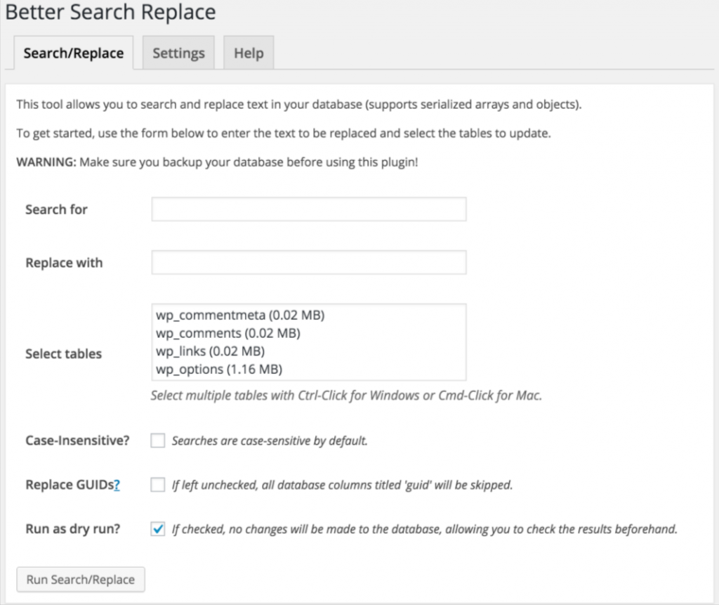 Better Search Replace - useful WordPress plugins